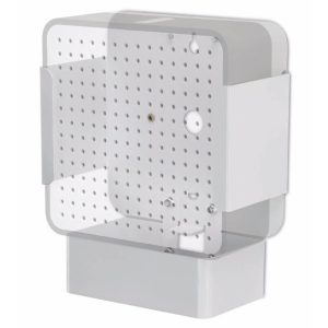 Sure! Here’s a rewritten version of the sentence using your product data: The Alphason AS6004 Connect Amp Wall Bracket is a white, rectangular, wall-mounted bracket featuring small holes on the front panel and slots on each side, designed to securely hold and organize your audio amp unit.