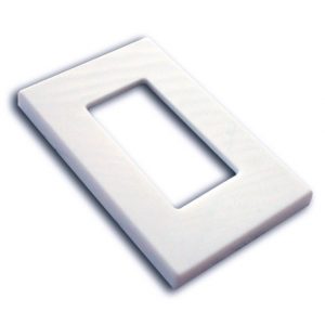 Forte A-BUS WP-10 Single gang Screwless Wall Plate, a white rectangular cover with a single rectangular opening, is shown at an angle against a plain background.