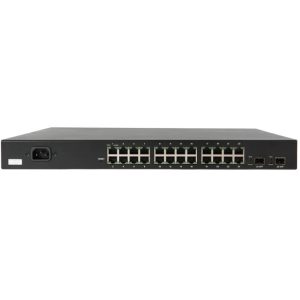 Araknis Networks 310 Series 24-port L2 Managed Gigabit Switch, shown from the rear, features 24 Ethernet ports and 2 uplink ports, with the power input visible on the left.