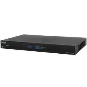 Araknis Networks 210 Series 16-port Websmart Gigabit Switch with Partial PoE+ and rear-facing ports, featuring multiple Ethernet connections and designed for rack mounting.