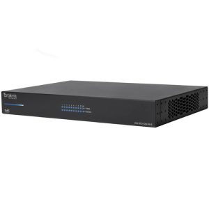 Araknis Networks 310 Series 8-port L2 Managed Gigabit Switch Rear Ports with LED status lights and vented sides (model AN-310-SW-R-8), displayed at an angle on a white background.