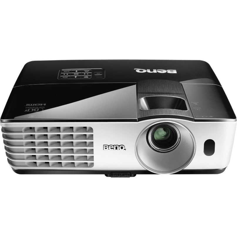 Benq Mw665 Data Projector A black and silver benq mw665 data projector featuring control buttons on the top and a prominent lens on the front.