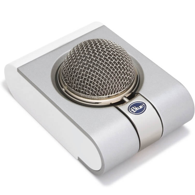 Bluemicrophones Snowflake Usb Microphone A bluemicrophones snowflake usb microphone, featuring a silver finish and a spherical mesh grille with the “blue” logo on the front, is displayed against a white background.