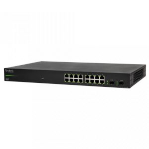 Araknis Networks 310 Series 16-port L2 Managed Gigabit Switch with front-facing black rack-mountable design, featuring 16 Ethernet ports and 2 additional ports on the right, displayed against a plain white background.