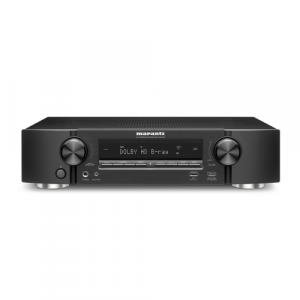 Marantz NR1510 Slimline AV Receiver with 5.2 channel surround sound, 4K Ultra HD support, HEOS multi-room streaming, and compact home theater design