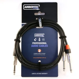 Ambertec Y cable 1.5m REAN 6.35mm TRS plug to 2 x 6.35mm TS plug