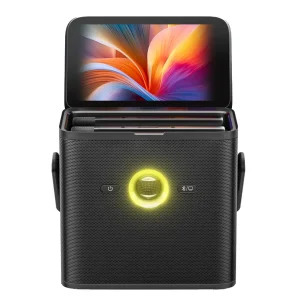 Ikarao Shell S3 HD A portable speaker with a colorful display on top, featuring control buttons and a glowing power indicator.