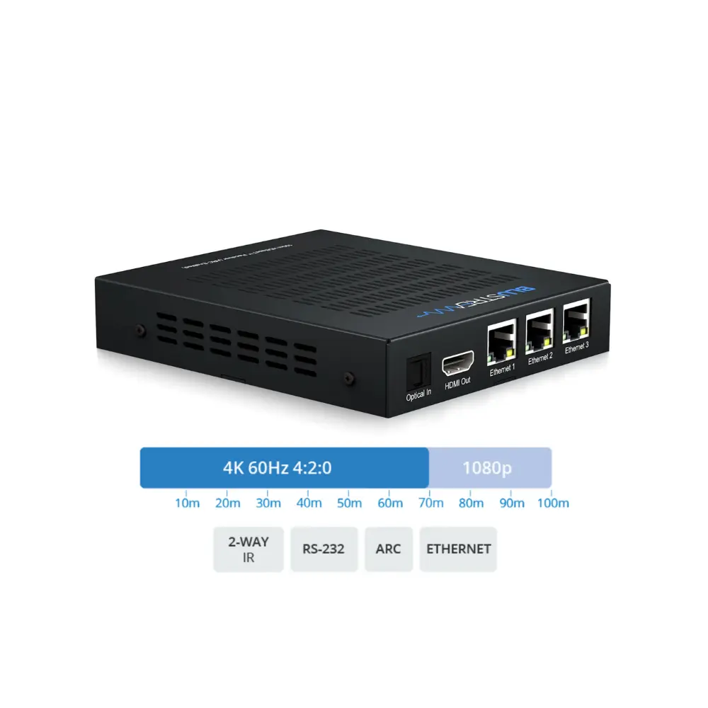 Blustream Hex100Arc-Rx Hdbaset Receiver – 100M 4K, Arc, Poc, Optical In, Rs-232 Blustream hex100arc-rx hdbaset receiver – 100m 4k, arc, poc, optical in, rs-232