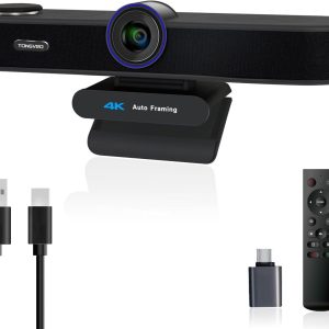 TONGVEO 3-in-1 4K Webcam with Microphones and Speaker
